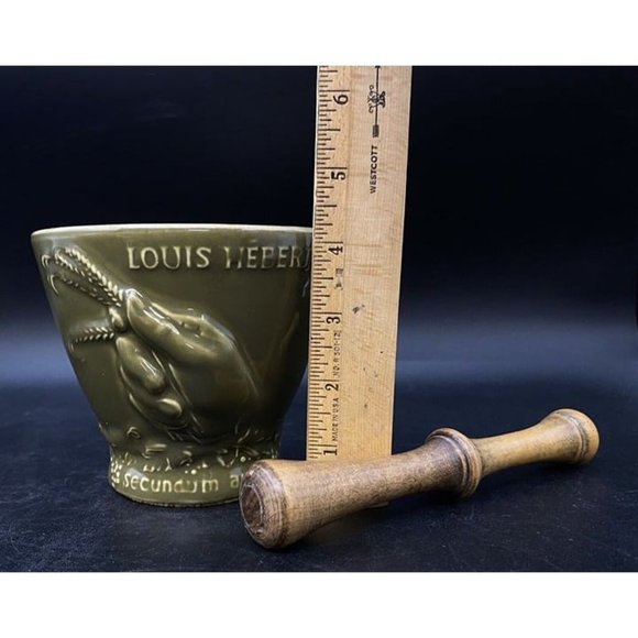 Schering Louis Hebert Ceramic Mortar & Wood Pestle Apothecary Pharmaceutical - Picture 10 of 11
